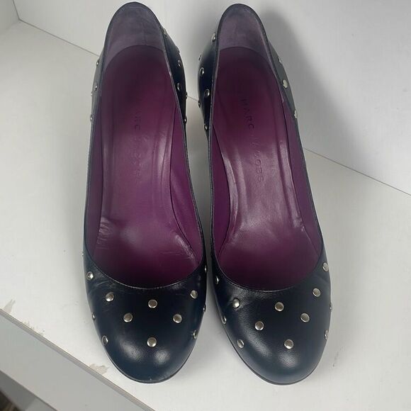 Marc Jacobs Rounded Toe Silver Stud Embellished Heels 37 Black - Picture 5 of 10